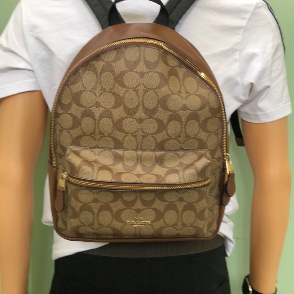 Coach Medium Charlie Backpack In Signature Canvas Gem